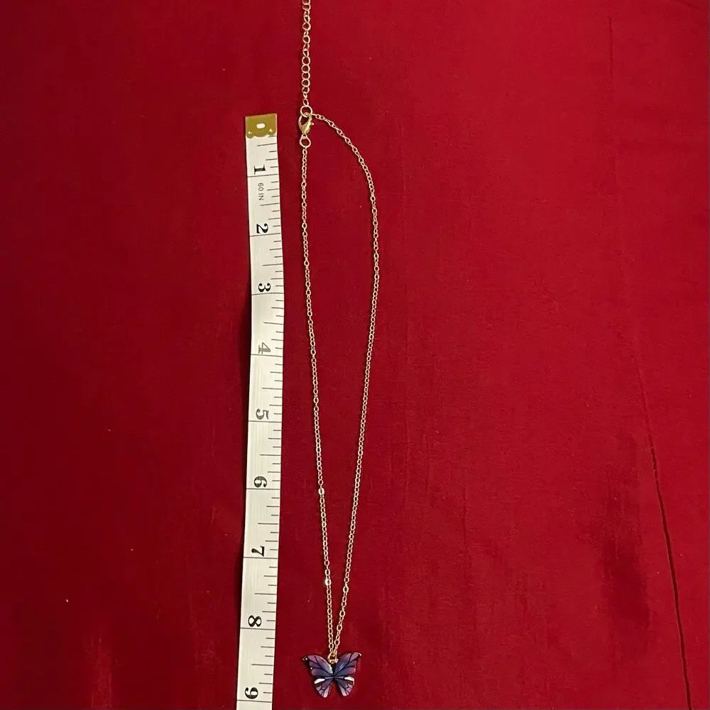 NWOT Girls Dark Purple Multi-colored Butterfly Pendant Necklace with Chain